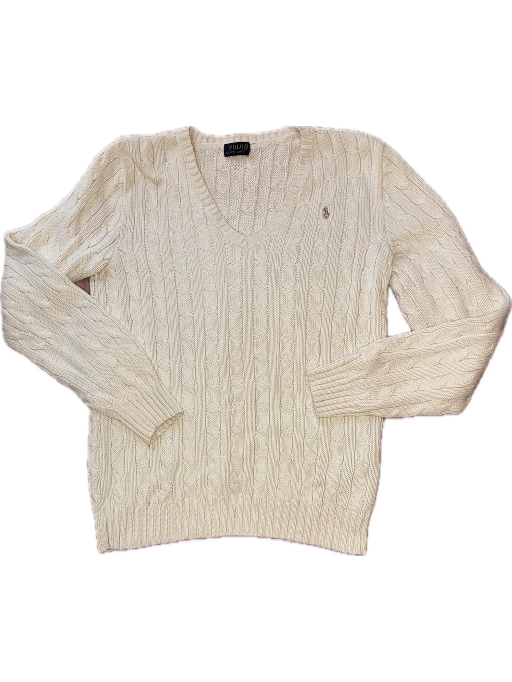 Polo Ralph Lauren Cable Knit V-Neck Sweater - Cream Size L